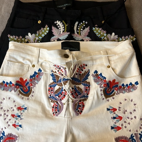 Cynthia Rowley Set (2) Embroider Poplin Twill Lace Up Pant Jeans‎ Bundle SZ 10 - Picture 11 of 16